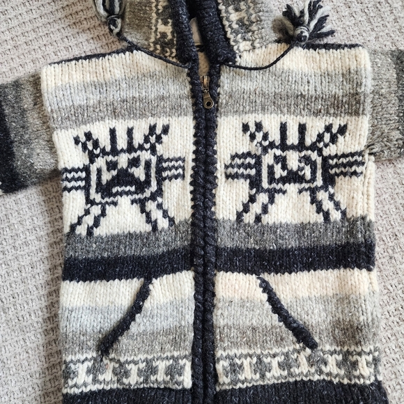 Hand Woven Aztec Knit Zip Down Jacket Size 4 - Picture 2 of 5